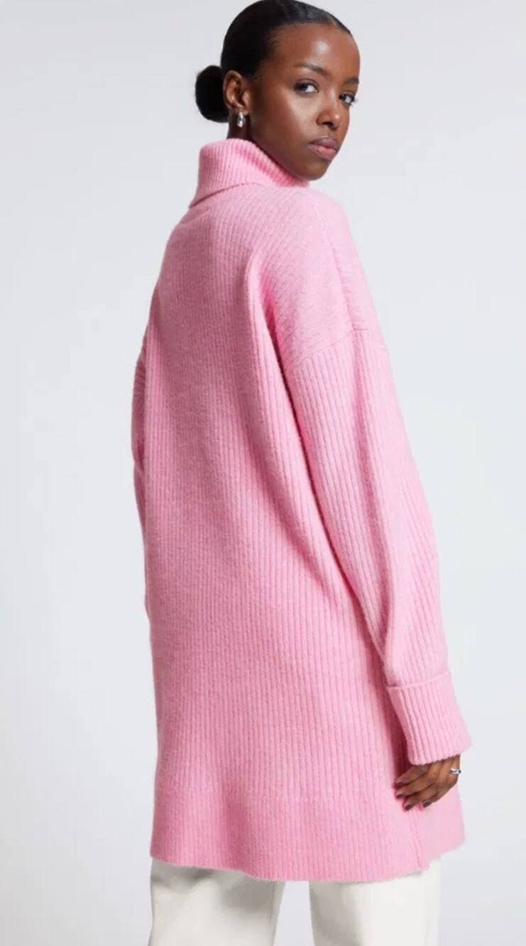 & OTHER STORIES Oversized Turtleneck Knit Tunic Sweater Pink Alpaca Blend M New